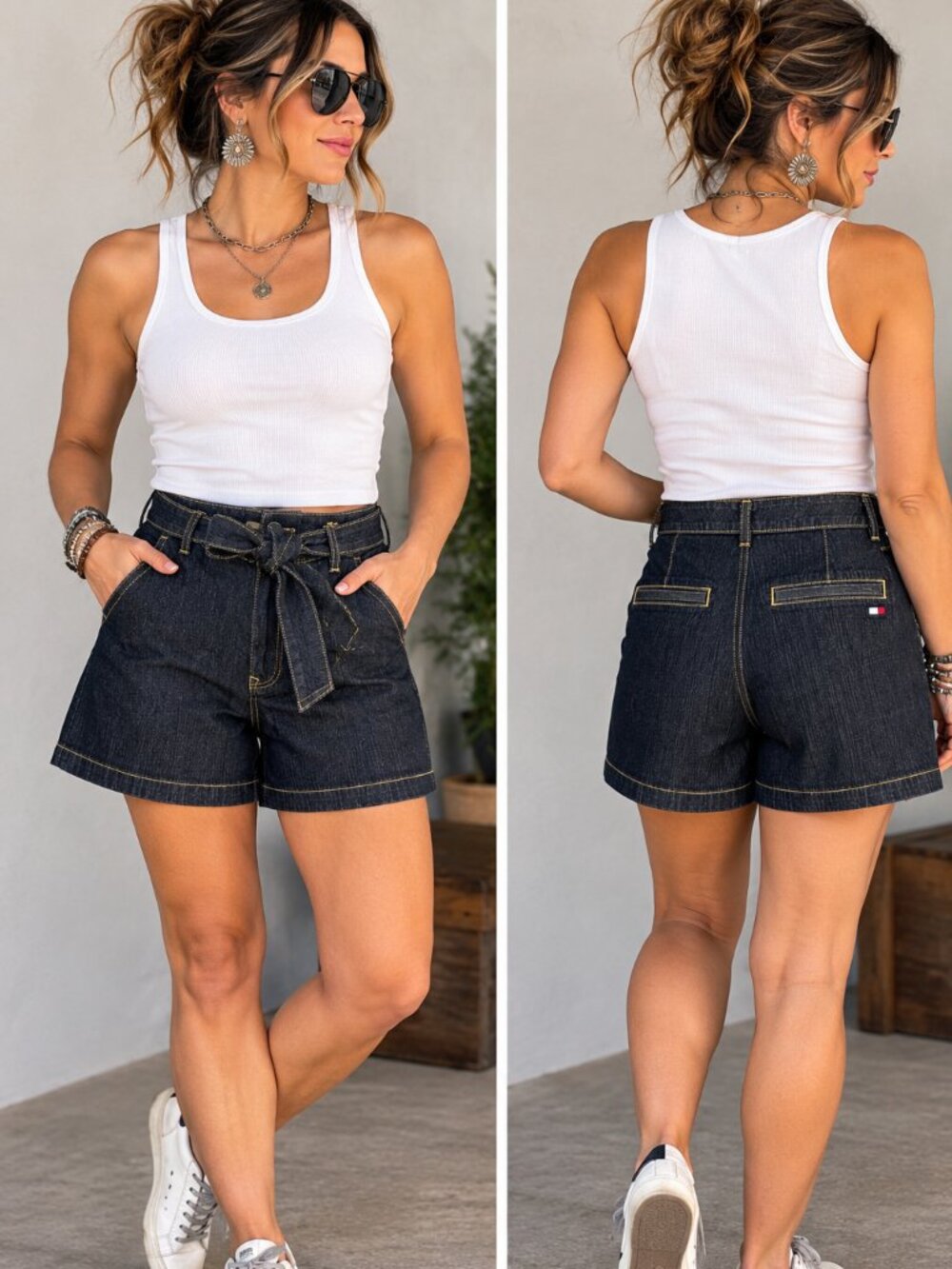 Tommy Hilfiger High Rise Denim Shorts Size 6 NWT Belted Dark Wash 6”